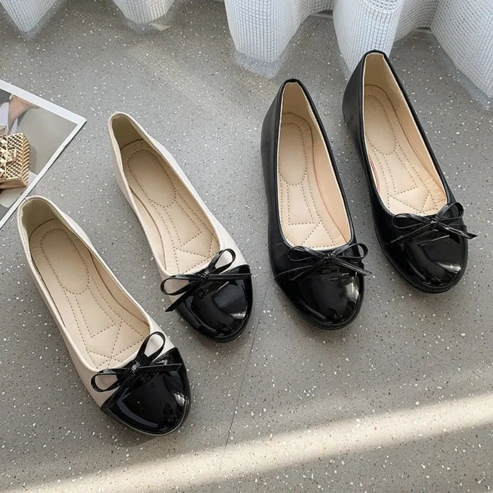Ballerina Damen Halbschuhe Komfort Rutschfeste Damen Mokassins Leder Flats Elegante Schleife Damen Einzelschuhe Hauptbild