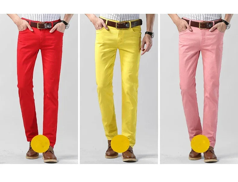 5 Farben Herren Bunte Denim Stretch Stretch Jeans Elastische Gelb Pink Rot Slim Herren Bekleidung Einfache Business Denim Hosen