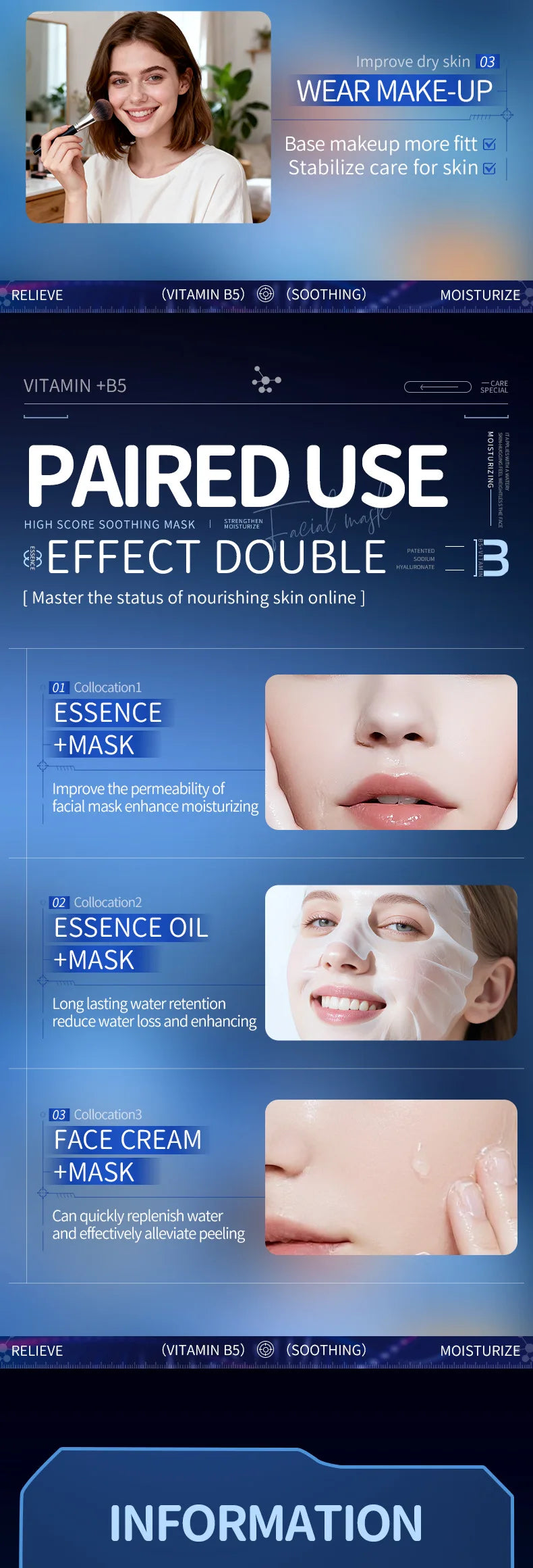 10er-Pack Vitamin B5 Tuchmaske 25ml - Feuchtigkeitsspendend & Beruhigend, Tiefenwirksame Feuchtigkeitspflege für strahlende Haut, Zieht schnell ein