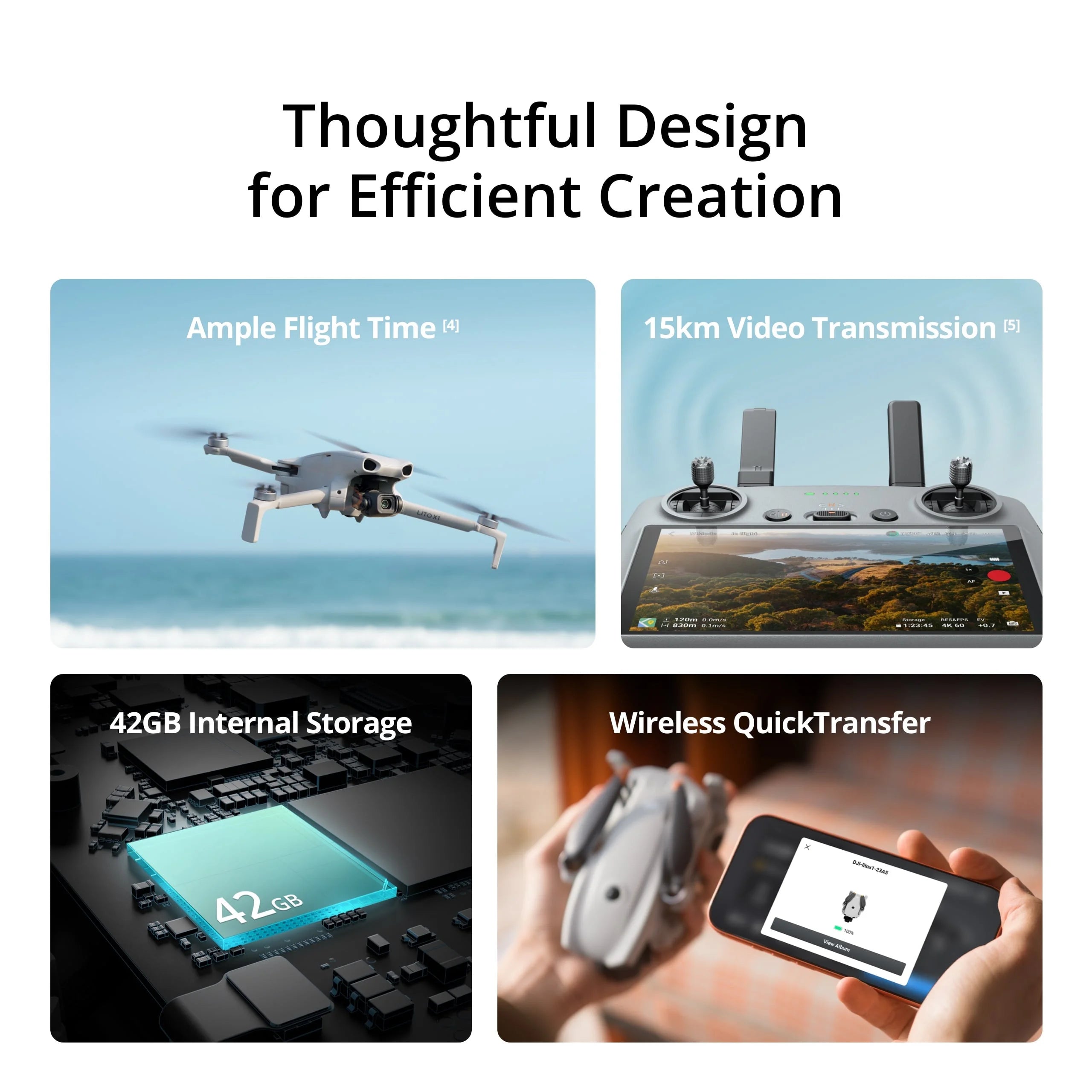 DJI Lito X1 faltbare, leichte 4K Drohne mit Hinderniserkennung ActiveTrack 1/1.3 Zoll Sensor 15km Übertragung für Anfänger C0