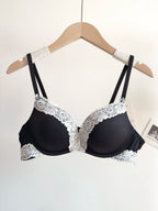 Sexy Leopard-Print-Dessous-Set für Damen, kabellos, unsichtbarer Push-Up für kleine Brüste, verstellbares A-bis-C-Körbchen, transparenter, reiner Spitzen-Look, S-XL