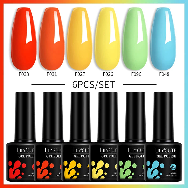 LILYCUTE 6PCS Gel-Nagellack-Set Sommer Neon Nagellack-Gel-Kits für DIY Nagel Semi-Permanenter UV-Lampe Gellack Nagellack-Set