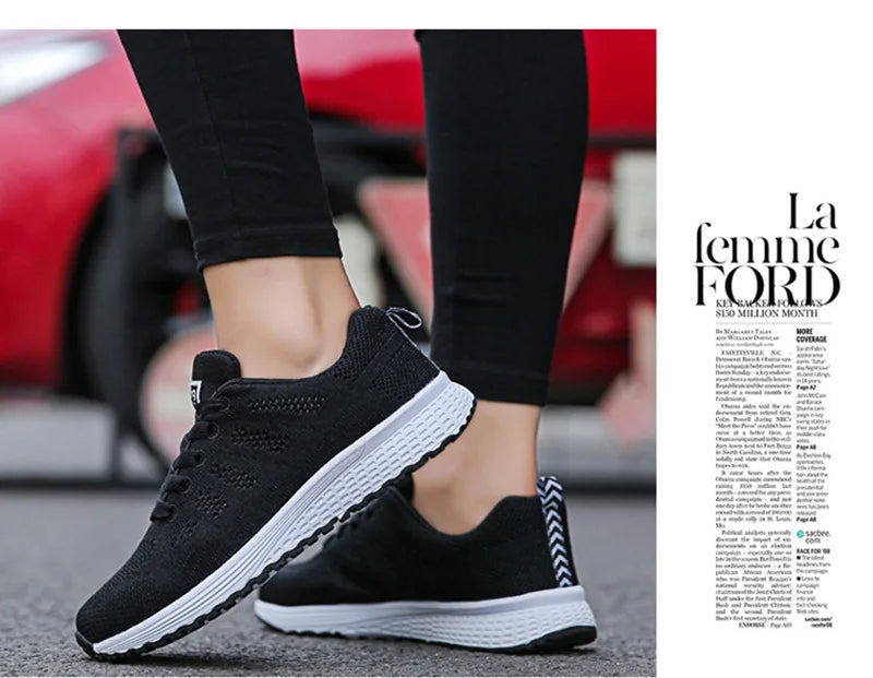 Damen Freizeitschuhe Mode Atmungsaktive Walking Mesh Flache Schuhe Sneakers Weiß Damen Fußbekleidung