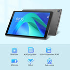 10-Zoll-Tablet, Android 14, Quad-Core-Prozessor, 4 GB RAM (2 GB + 2 GB erweiterbar), 32 GB Speicher, Wi-Fi, Dual-Kameras, 6000 mAh