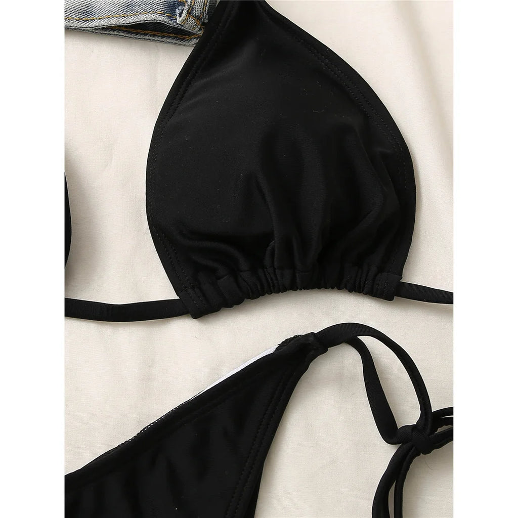 7 Farben Neckholder Brasilianischer Bikini Damen Bademode Weiblicher Badeanzug Zweiteiliges Bikini-Set Gepolsterter Badeanzug Damen V3536