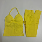 2-teiliges Set Yoga Leggings Set Damen Rückenfreie Tank Tops Hohe Taille Scrunch Gym Anzug Fitness Kleidung Outfit Yoga Set