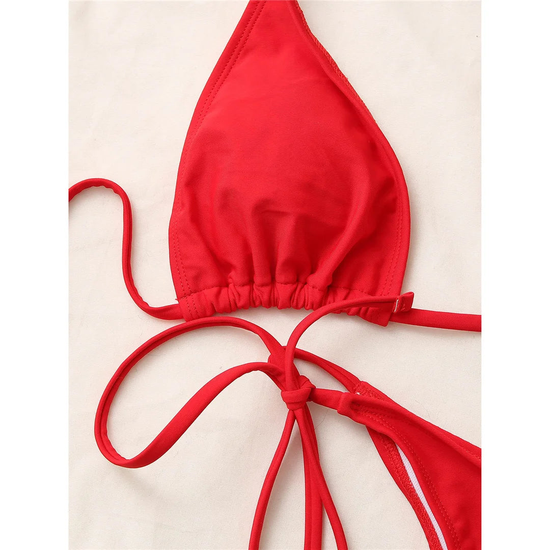 7 Farben Neckholder Brasilianischer Bikini Damen Bademode Weiblicher Badeanzug Zweiteiliges Bikini-Set Gepolsterter Badeanzug Damen V3536