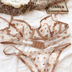 Neues Dessous-Tangas-Set, sexy, ultradünner transparenter BH, Damen-Bügel-Push-up-BH-Set, sommerliche, romantische Pfirsichherz-Unterwäsche