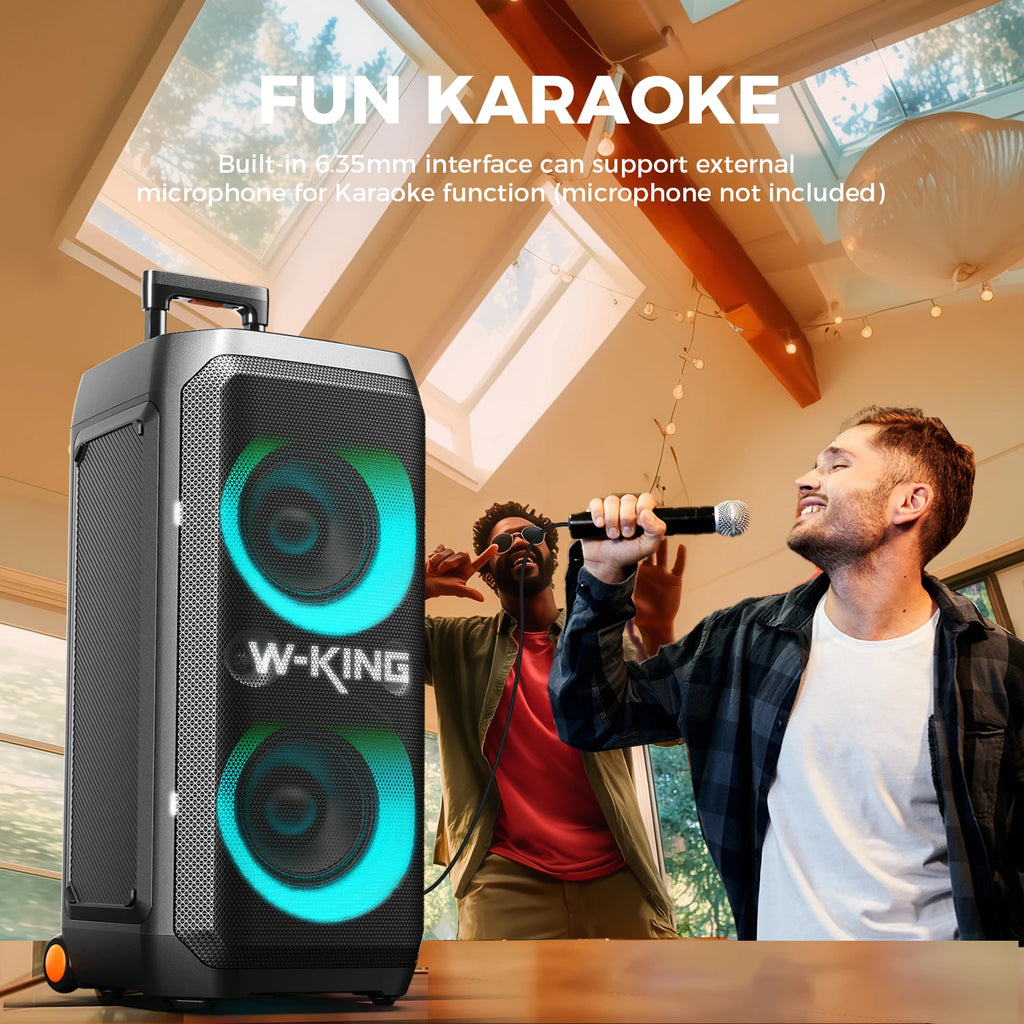 W-KING T12 Portable Bluetooth Speaker Box with 370W MAX Pro Sound, Light Show, CSB, Bass Boost, Wheels and Telescopic Handle