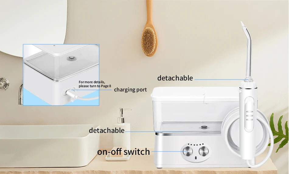 H2ofloss Munddusche Tragbar Munddusche 570 ml 140 PSI Hochdruck 6 Modi 5 Düsen mit Aufbewahrungstasche USB Wiederaufladbar