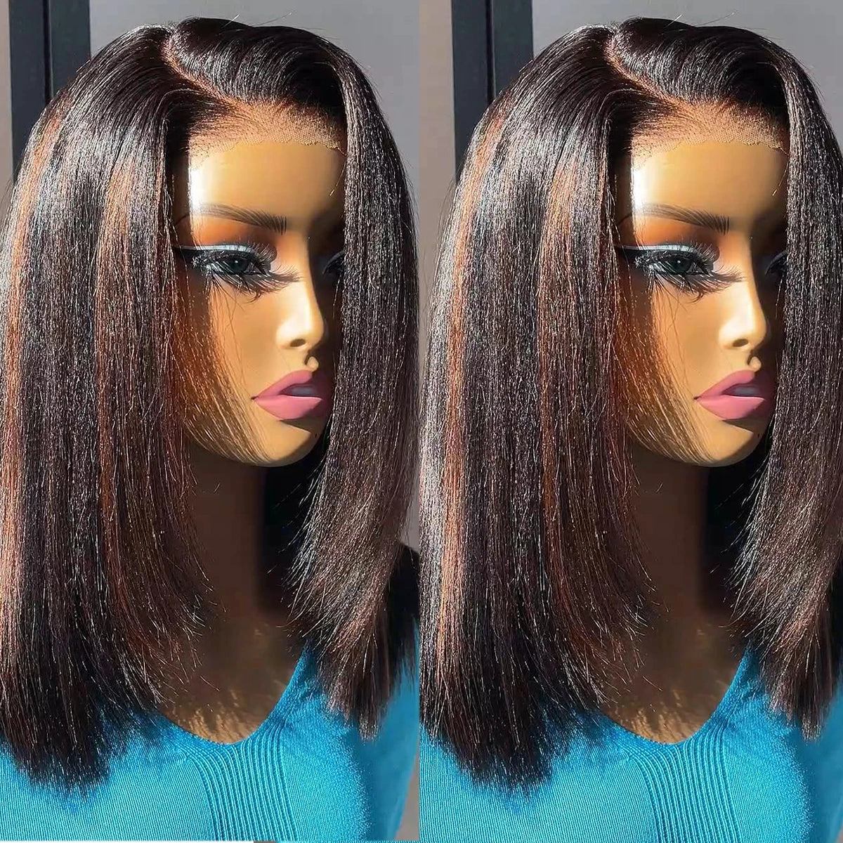 Highlight Brown Glueless 400 Dichte glatte Perücke ohne Kleber brasilianisches Echthaar 4x4/13x6 HD Lace Front Ready-to-wear Perücke 18 Zoll