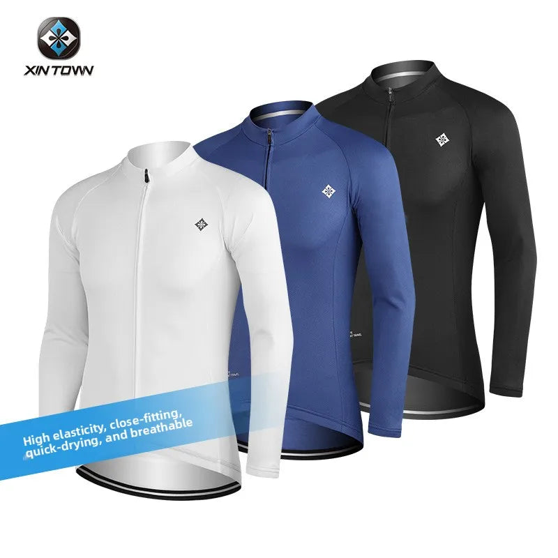 XINTOWN Men's Long Sleeve Cycling Jersey, Spring/Summer Racing Apparel, Export Bicycle Clothing, Solid Color Long Top Main image