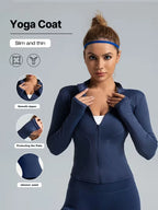 Damen Slim Fit Stehkragen Sportjacke Reißverschluss Yoga Jacke Schnelltrocknende schmale Taille Lauf-Trainingsjacke für den Frühling