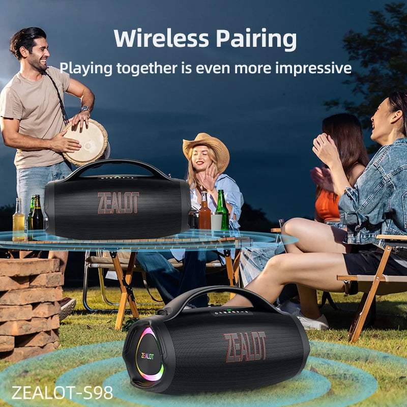 ZEALOT S98 160W Tragbarer Bluetooth-Lautsprecher mit hoher Leistung, kabelloser TWS-Subwoofer, wasserdichter mobiler HIFI-Qualität