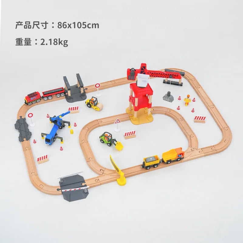 Neues Holzeisenbahn-Schienenset, elektrischer Zug, Magnetauto, Druckguss-Steckplatz, passend für alle Marken, Biro Holzschienen, Montagespielzeug, Jungen-Geschenk