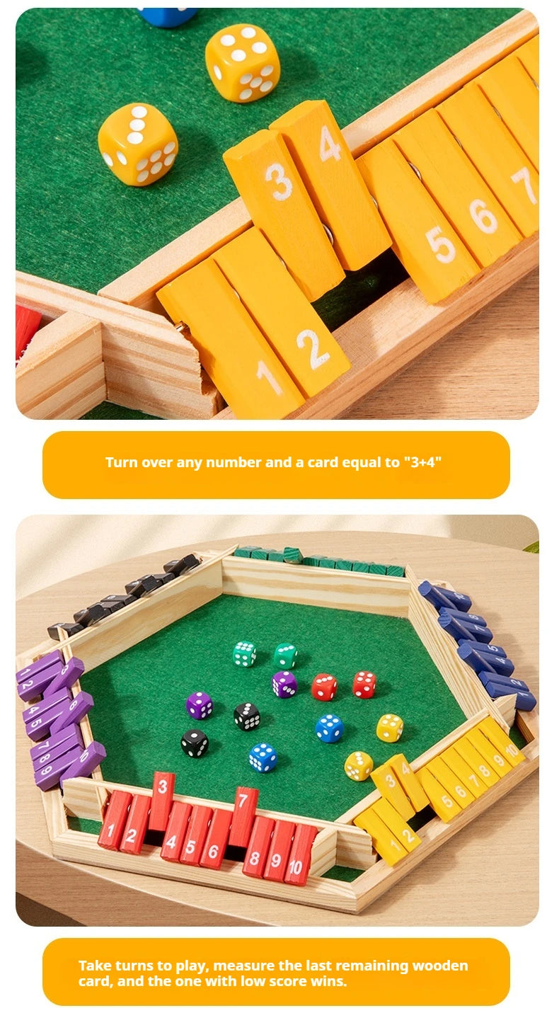 Sechsseitiges Flipping-Spiel, Holz-Zahlenspiel, Shut-The-Box-Würfelspiel - Eltern-Kind-Brettspiel, Bar-Party, Freizeit-Glücksspiel