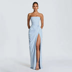 Damen einfarbiges plissiertes, sexy trägerloses Kleid, elegantes schulterfreies, rückenfreies Kleid mit hoher Taille und Schlitz 2026, neues Abendparty-Kleid