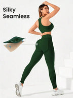 2-teiliger Anzug, Damen Yoga Anzug, schöne Rücken-High-Waist-Hosen-Kombination, nahtlose, super elastische, ideale Fitnesskleidung