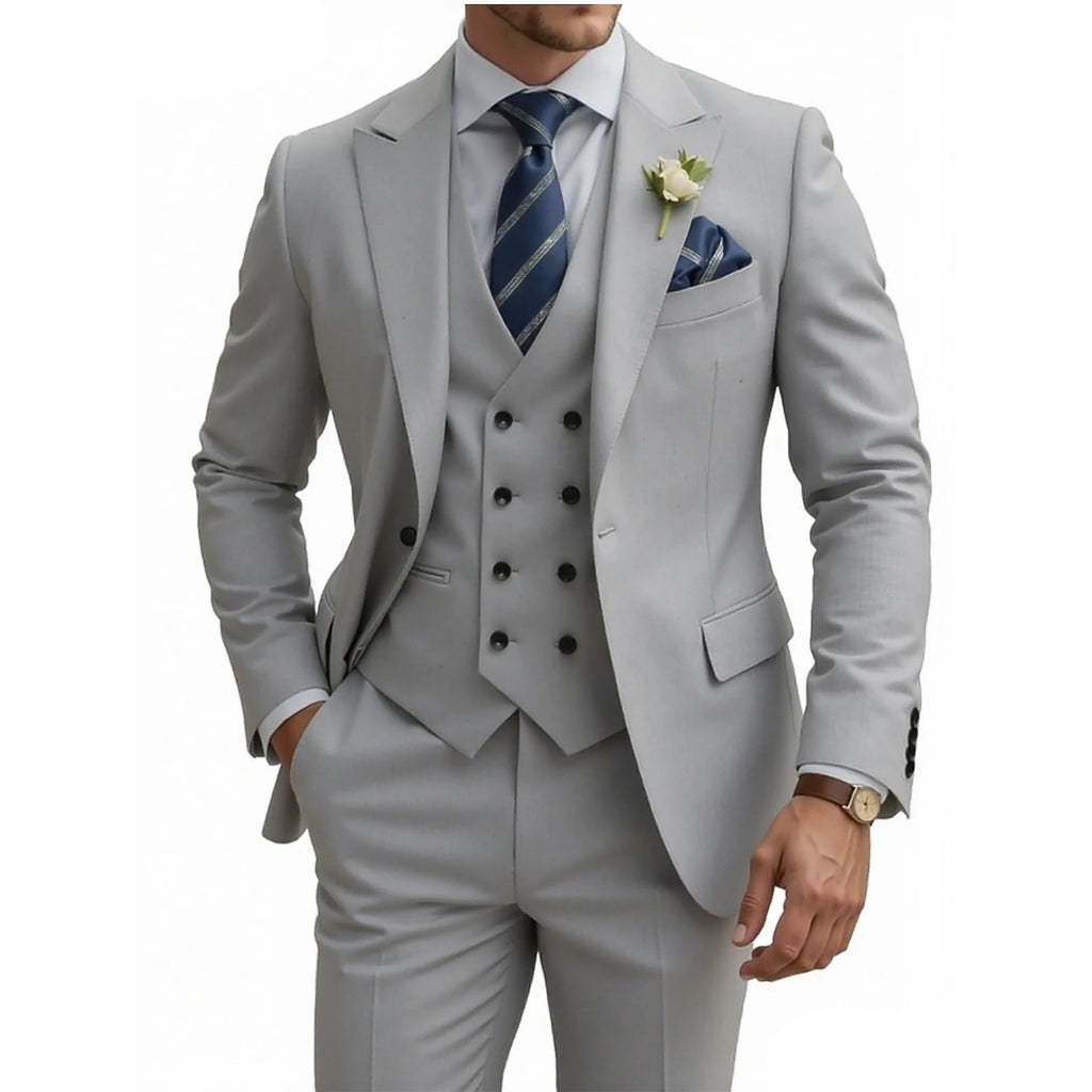 Herren 3-teiliger Slim Fit Anzug für Herren Zweireiher Hochzeits- Abschlussballanzug Formeller Business-Dinner-Smoking