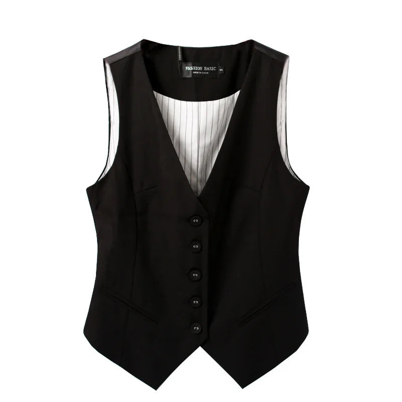 #0709 Frühling Herbst Anzugweste Damen Ärmellose Jacke Kurze Büroweste Mantel Schlanke Einreihige Weste Weiblich Schwarz