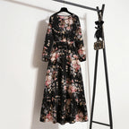 Frühling Sommer Damen Maxikleider Casual Langarm Geblümt O-Ausschnitt Damen Boho Strandparty Langes Kleid Mujer Vestidos