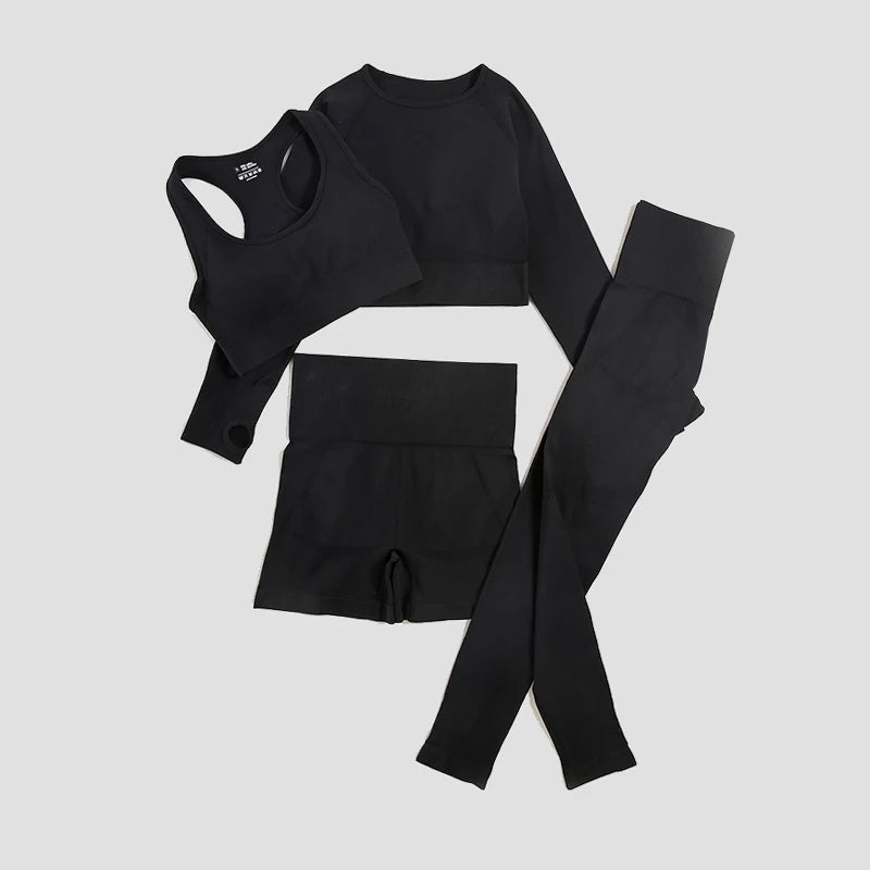 WAREBALL 2/3/4-teiliges Nahtloses Yoga-Set Sportkleidung Yoga-Anzüge für Frauen Fitness-Set Trainingsanzüge Sport-BH Gym Leggings