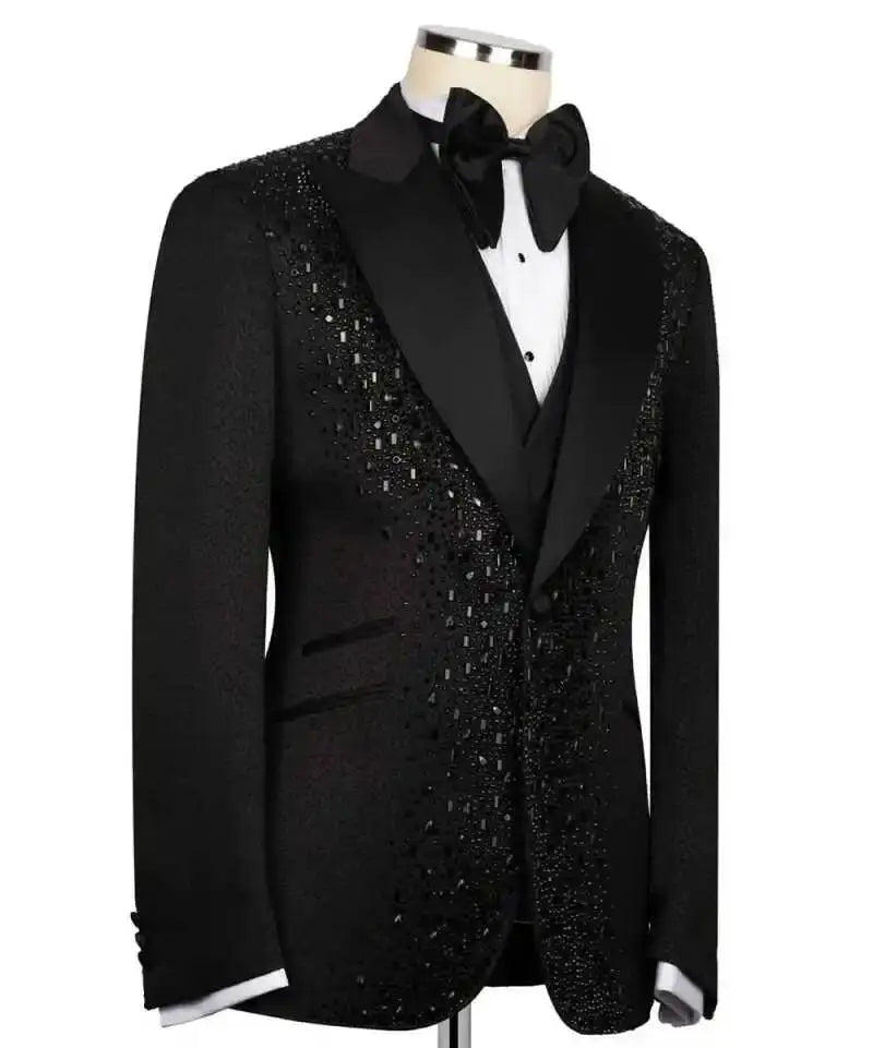 Luxus Anzug 2-teiliges Set für Herren Perlenbesetzte Smokings Revers Ein Knopf Maßgeschneiderter Blazer Lässiges Business Pailletten Hochzeit Bräutigam
