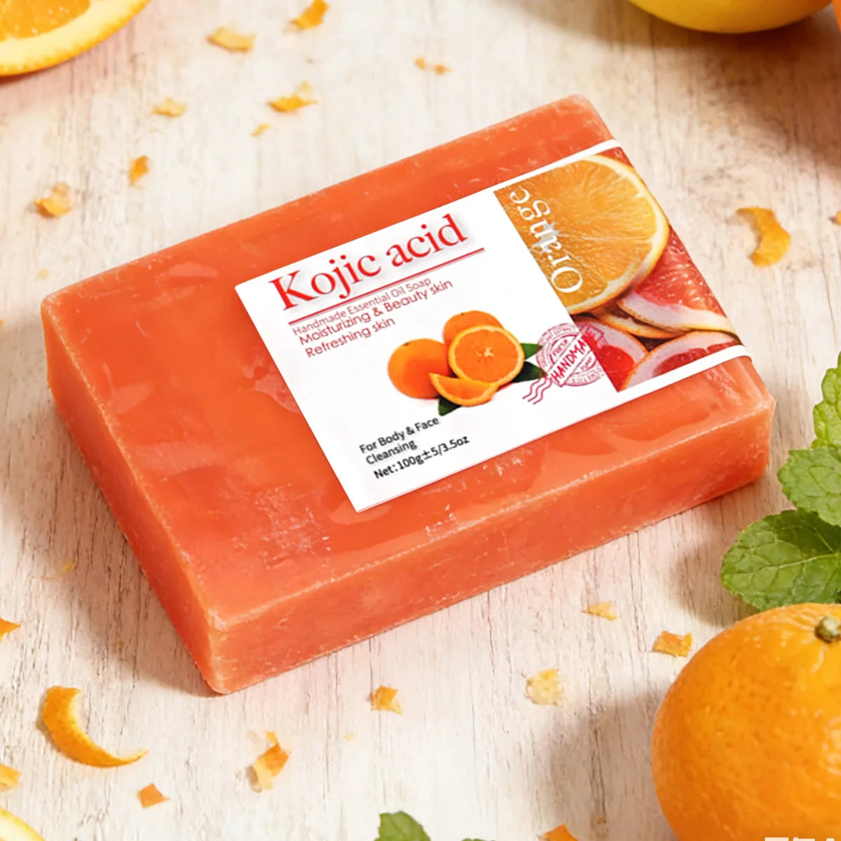 2 Stück/100 g Kojisäure Süßorange Handgemachte Ätherisches Öl Seife Reinigt sanft Gesicht und Körper Handgemachte Seife