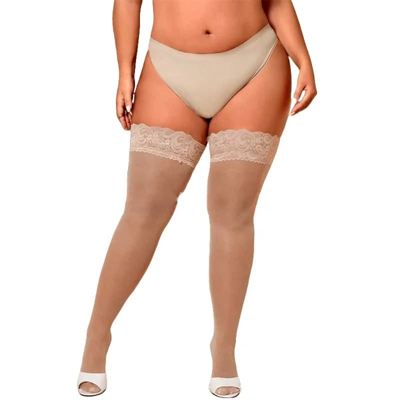 2026neu Overknee Oberschenkelhohe Strümpfe Rutschfest Übergröße Schwarz Grobmaschige Lange Spitzenstrümpfe für Damen XXL Frühling Sommer