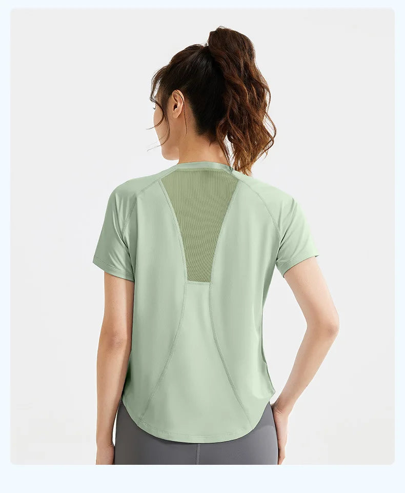 STOUREG Damen Lockeres Mesh Sport T-Shirt Schnell Trocknend Kurzarm Yoga T-Shirt Pilates Laufen Sport Fitness Kurzarm