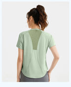 STOUREG Damen Lockeres Mesh Sport T-Shirt Schnell Trocknend Kurzarm Yoga T-Shirt Pilates Laufen Sport Fitness Kurzarm