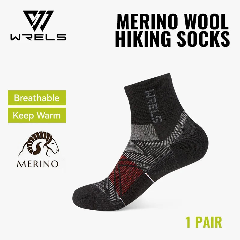 WRELS 1/2/3 Paar Merinowollsocken Wander-Laufsocken Atmungsaktiv Gepolstert Schweißableitend Warm Thermisch Kompressions-Wollsocken