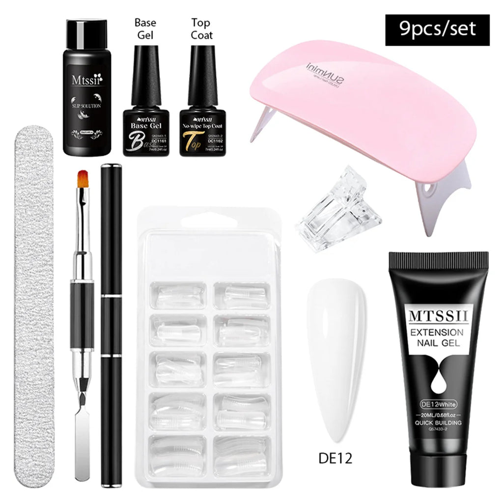 24-teiliges Set 20ml Poly Nail Extension Gel Kit Mini-UV-Lampe Versiegelung mit Basislack Überlack Professionelles Poly-UV-Nagelgel-Kit Starter-Kit