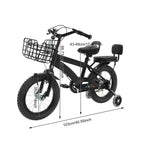 14" Kinderfahrrad Verstellbares Kinderfahrrad Belastbarkeit 60kg mit Stützrädern+Korb+Rückenlehne Rücksitz für 3-7 Jahre (Weiß/Schwarz)