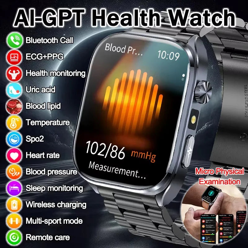 Neue Gesundheitsuhr Harnsäure Blutdruck Blutsauerstoff Körperanalyse Körperfett Smartwatch EKG+PPG Bluetooth Anruf Uhr Frauen Männer