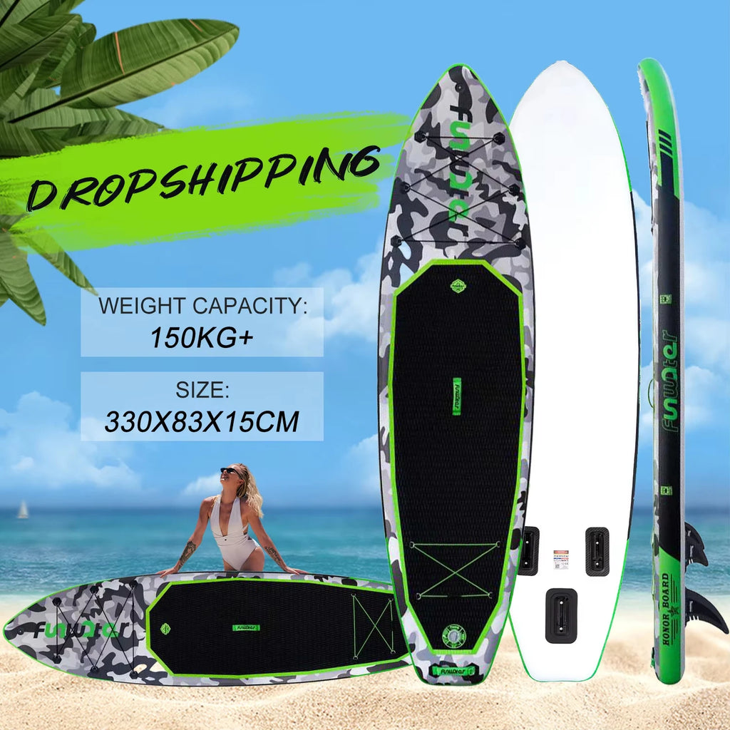 Funwater SUPFW10A ultraleichtes aufblasbares Paddle Board 330*84*15 Paddle Board Größe, PVC-Material, Erwachsenen-Wassersport, Yoga, Angeln, Reisen, Meeressurfen rutschfestes Paddle Board