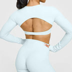 NCLAGEN Yoga-Top mit integriertem BH, langärmeliges Damen-Gym-Oberteil, rückenfreies Workout-Shirt, hochelastisches atmungsaktives Fitness-Shirt