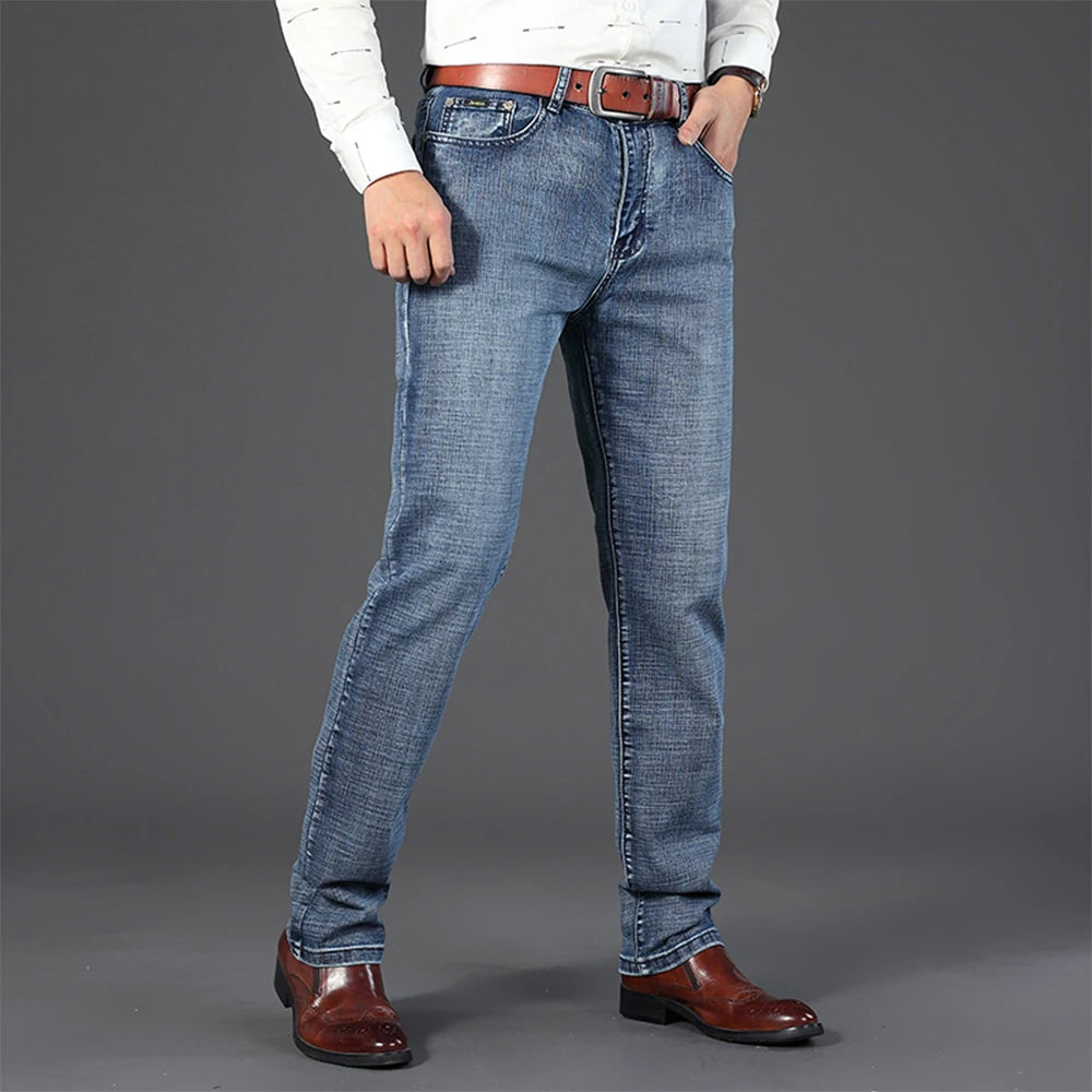 Wthinlee Business Men Jeans Casual Straight Stretch Fashion Classic Blue Black Work Denim Trousers Spring Summer Brand Clothing