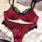 Französisches Dessous-Set mit dünnen Cups, sexy Spitze, Push-up-BH, Mode für Damen, Seidenstoff, Unterwäsche, hochwertige Intimates, BHs und Höschen