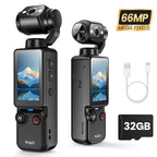 W&O 4K HD Action-Kamera, 1,9'' CMOS-Sensor, um 180° drehbar, USB-wiederaufladbar, tragbare Sport-Vlogging-Kamera für tägliche Aufnahmen