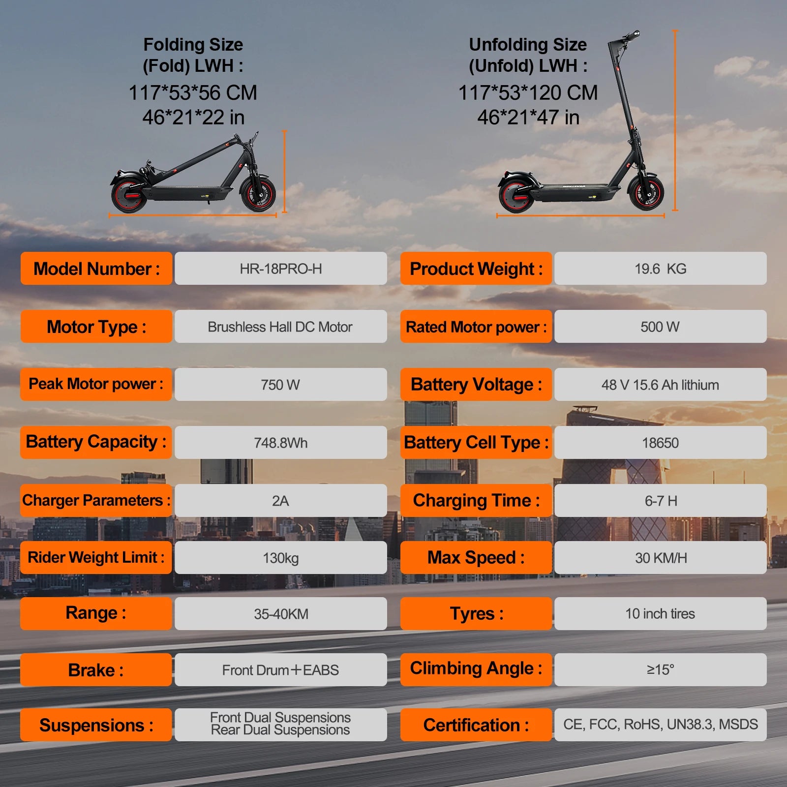 E-Scooter für Erwachsene Höchstgeschwindigkeit 35km/h E-Roller 500W (Spitze 750W) Elektroroller für Erwachsene