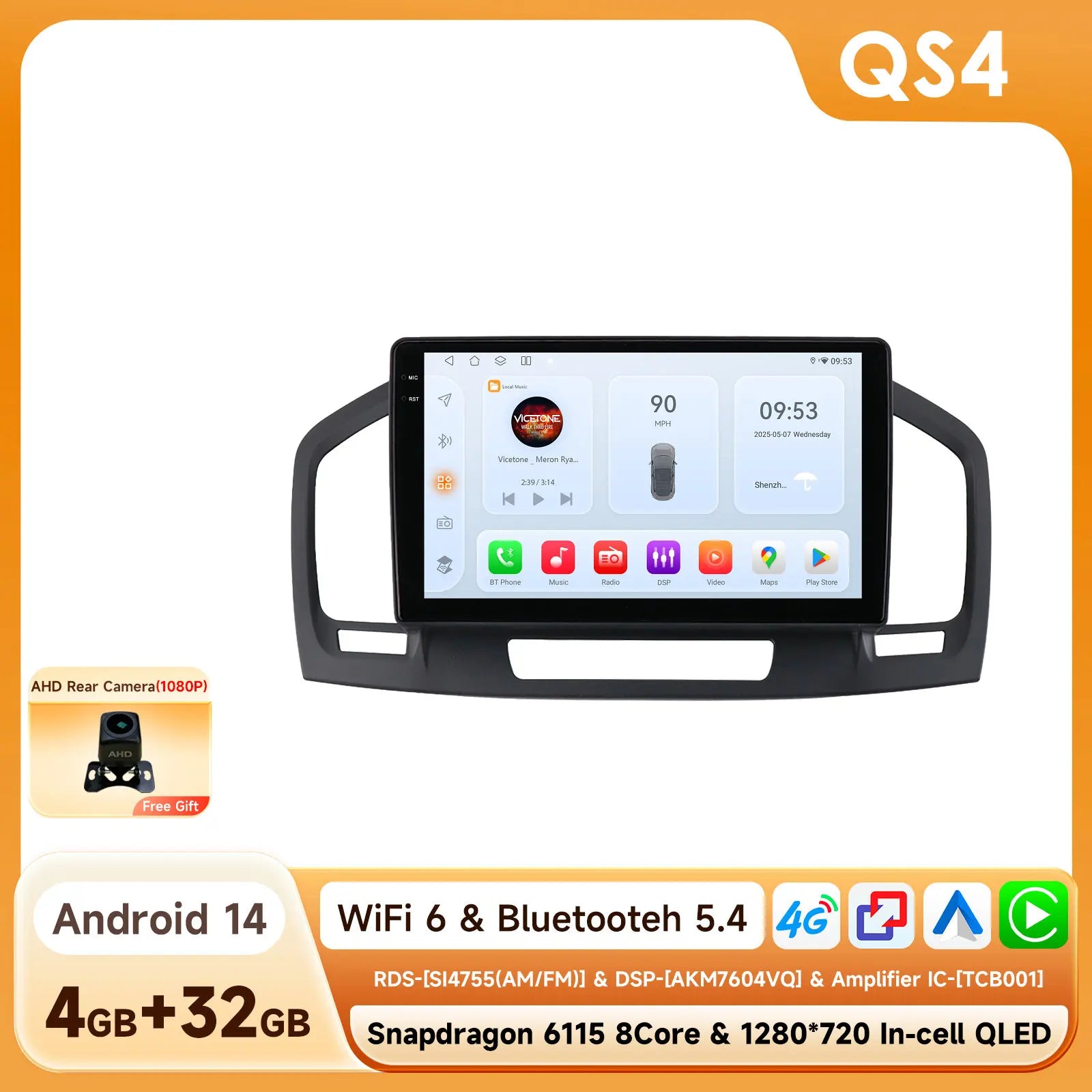 9 Zoll 7862 QLED-Bildschirm 2-Din Android Autoradio Multimedia Video-Player für Buick Regal 1 Opel Insignia GPS Navi Carplay 4G RDS BT