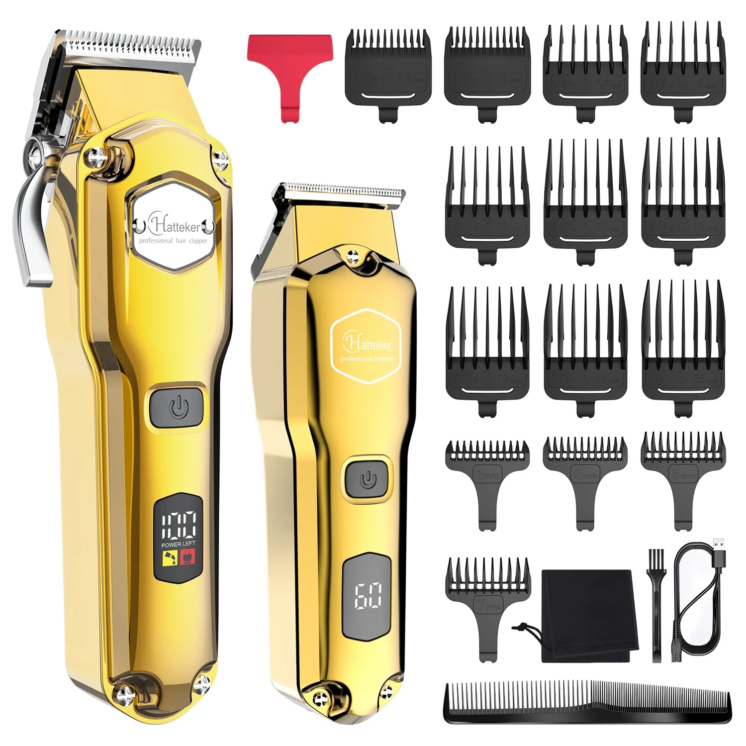 HATTEKER Professioneller Haarschneider für Herren, kabelloser Metall-Haarschneider und Trimmer-Set für den Haarschnitt