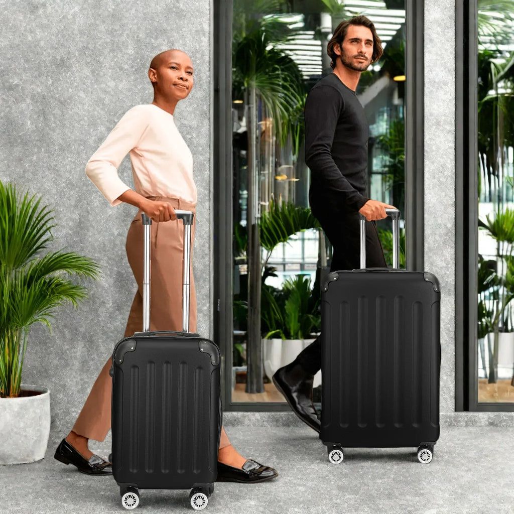 Comanlai 3-teiliges Rollkoffer-Set, schwarze Hartschalenkoffer, klassisches Streifendesign, mit 360°-Universalrollen, TSA-Schloss und Teleskopgriff, für Geschäftsreisen und Outdoor-Urlaub