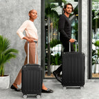 Comanlai 3-teiliges Rollkoffer-Set, schwarze Hartschalenkoffer, klassisches Streifendesign, mit 360°-Universalrollen, TSA-Schloss und Teleskopgriff, für Geschäftsreisen und Outdoor-Urlaub