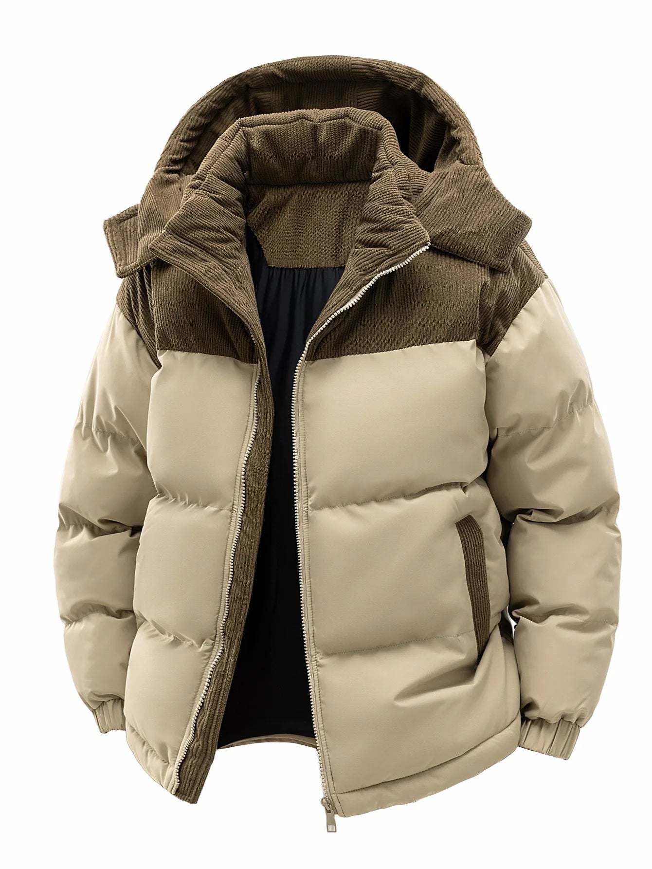 Herren-Kapuzenjacke aus Baumwolle, winterlich verdickt und warm, winddicht und kältebeständig, schlicht und vielseitig als Arbeitskleidung