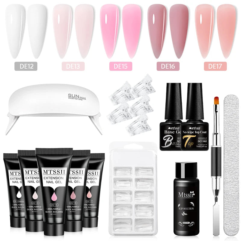 24-teiliges Set 20ml Poly Nail Extension Gel Kit Mini-UV-Lampe Versiegelung mit Basislack Überlack Professionelles Poly-UV-Nagelgel-Kit Starter-Kit