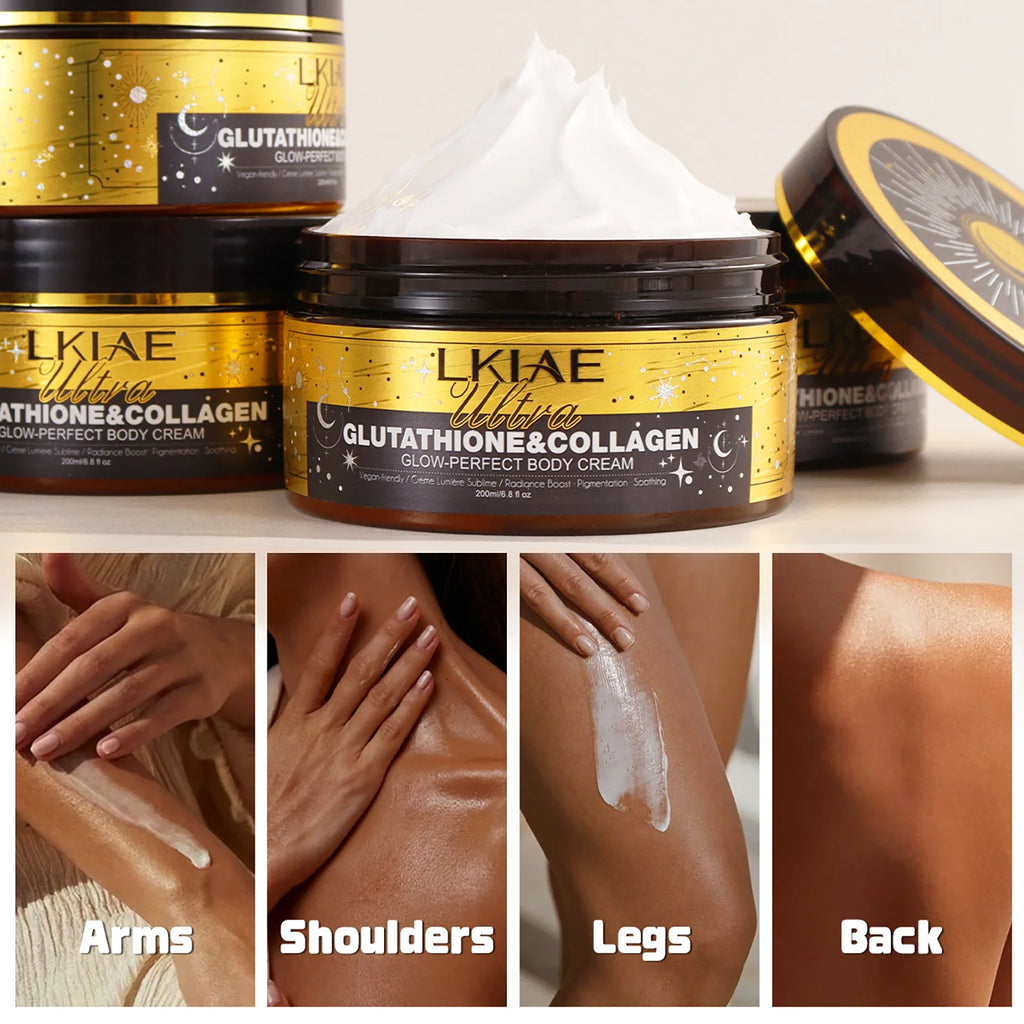 LKIAE Ultra Glutathione Kollagen Haut Leuchtende Körpercreme, 24-Stunden Intensive Feuchtigkeit, Aufhellend, Tiefenpflege & Glanz, 200ml