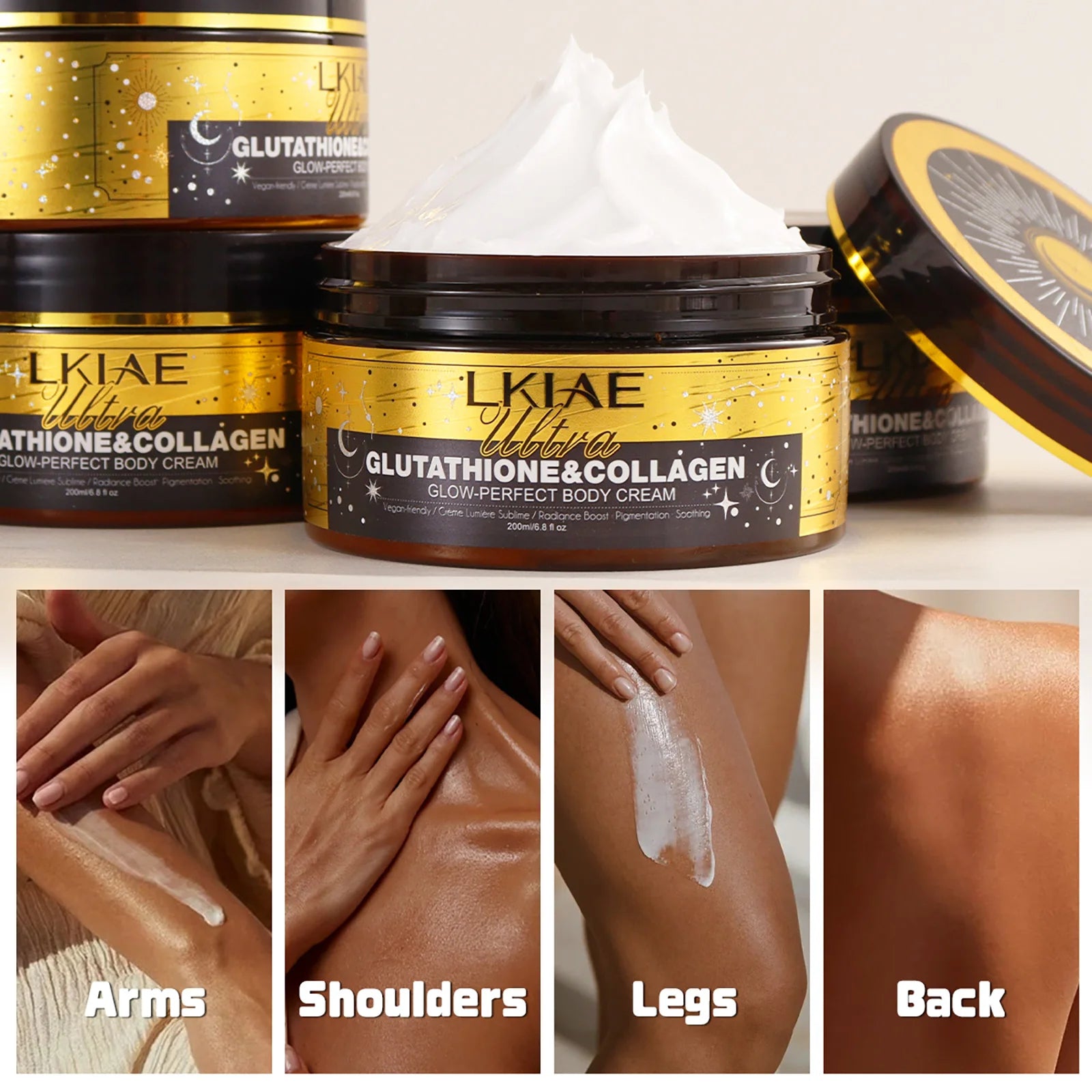 LKIAE Ultra Glutathione Kollagen Haut Leuchtende Körpercreme, 24-Stunden Intensive Feuchtigkeit, Aufhellend, Tiefenpflege & Glanz, 200ml
