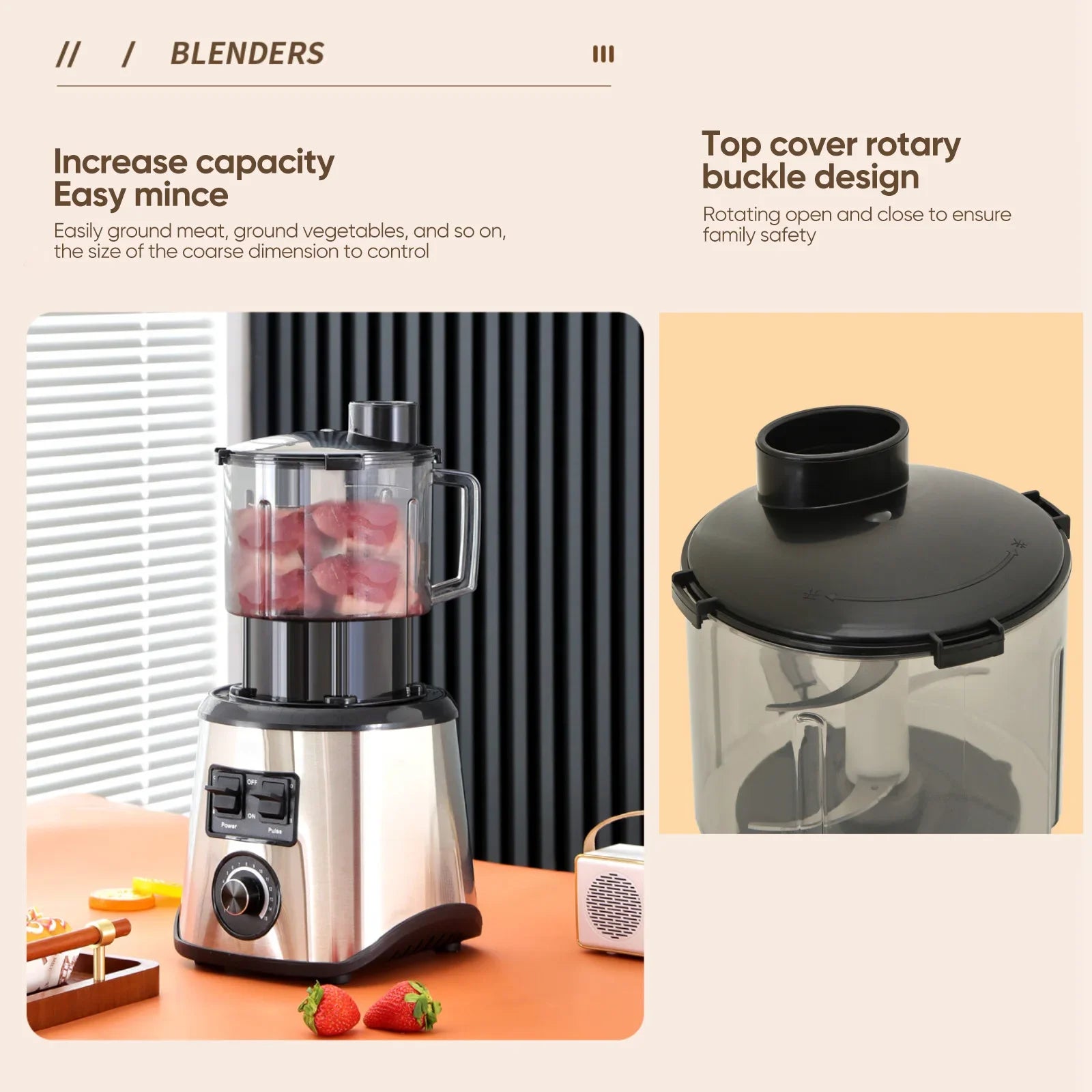 3-in-1 Leistungsstarker Standmixer Entsafter Smoothie Maker 0.5/1.5/2.5L 3 Behälter Küchenmaschine Mixer für Eis Nüsse Obst